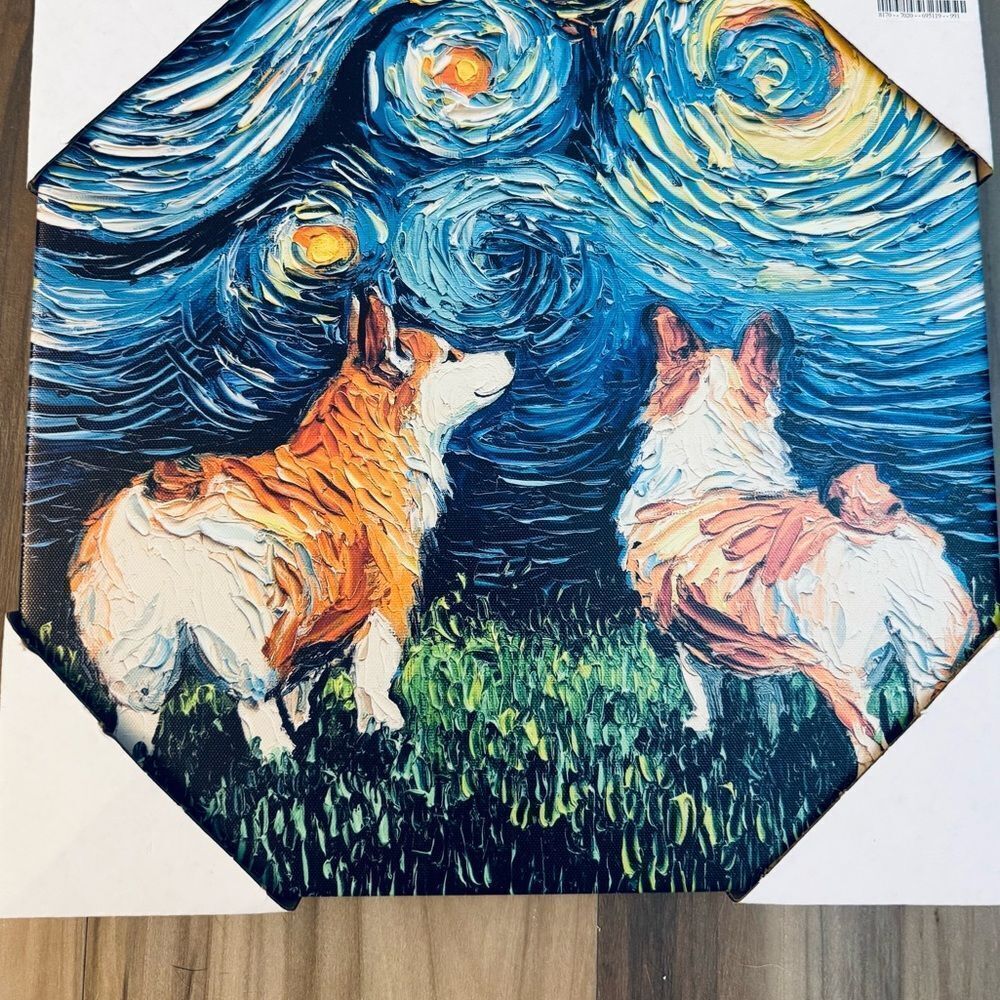 Corgi Dog Van Gogh Starry Night Canvas Wall Art Decor